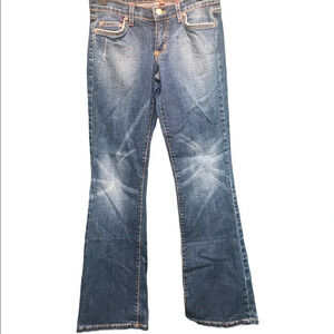 FURST WOMENS DISTRESSED FLARE JEANS